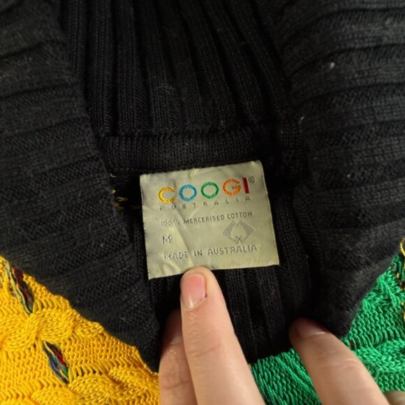 COOGI Australia Women Turtleneck Sweater Intricate Knit Abstract Colorful Medium - Picture 10 of 16